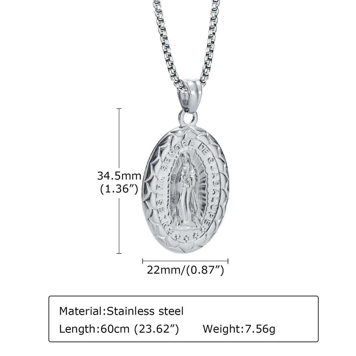 Hip-Hop Oval Stainless Steel Titanium Steel Plating Pendant Necklace 1 Piece