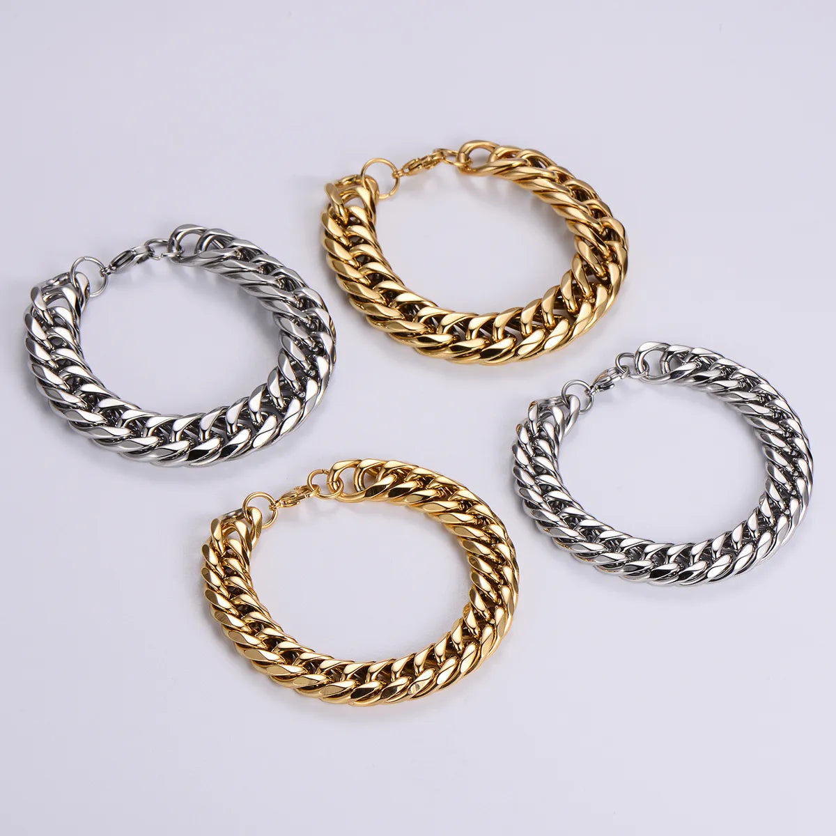 Hip-Hop Oversized Solid Color Stainless Steel Polishing Chain 18k Gold Plated Men'S Bracelets