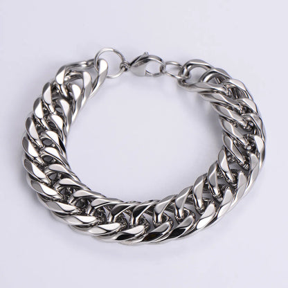 Hip-Hop Oversized Solid Color Stainless Steel Polishing Chain 18k Gold Plated Men'S Bracelets