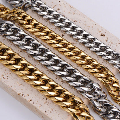 Hip-Hop Oversized Solid Color Stainless Steel Polishing Chain 18k Gold Plated Men'S Bracelets