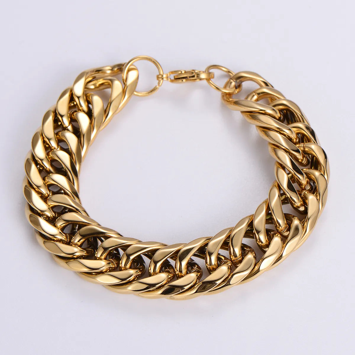 Hip-Hop Oversized Solid Color Stainless Steel Polishing Chain 18k Gold Plated Men'S Bracelets