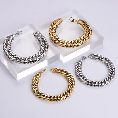 Hip-Hop Oversized Solid Color Stainless Steel Polishing Chain 18k Gold Plated Men'S Bracelets