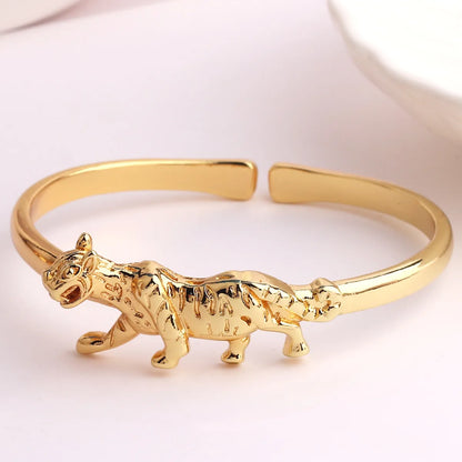 Hip-Hop Palm Rose Leopard Copper 18k Gold Plated Zircon Bangle In Bulk