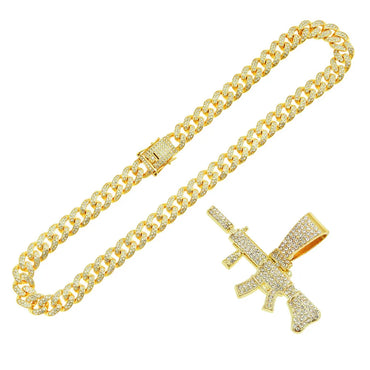 Hip-Hop Pistol Alloy Inlay Rhinestones Men'S Pendant Necklace Necklace Pendant