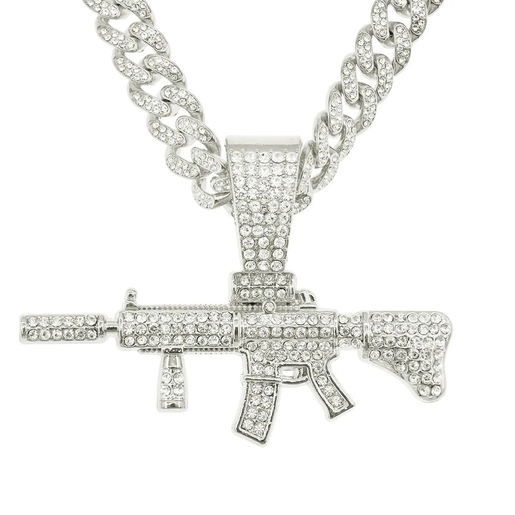 Hip-Hop Pistol Alloy Inlay Rhinestones Men'S Pendant Necklace Necklace Pendant