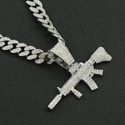 Hip-Hop Pistol Alloy Inlay Rhinestones Men'S Pendant Necklace Necklace Pendant