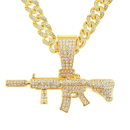 Hip-Hop Pistol Alloy Inlay Rhinestones Men'S Pendant Necklace Necklace Pendant