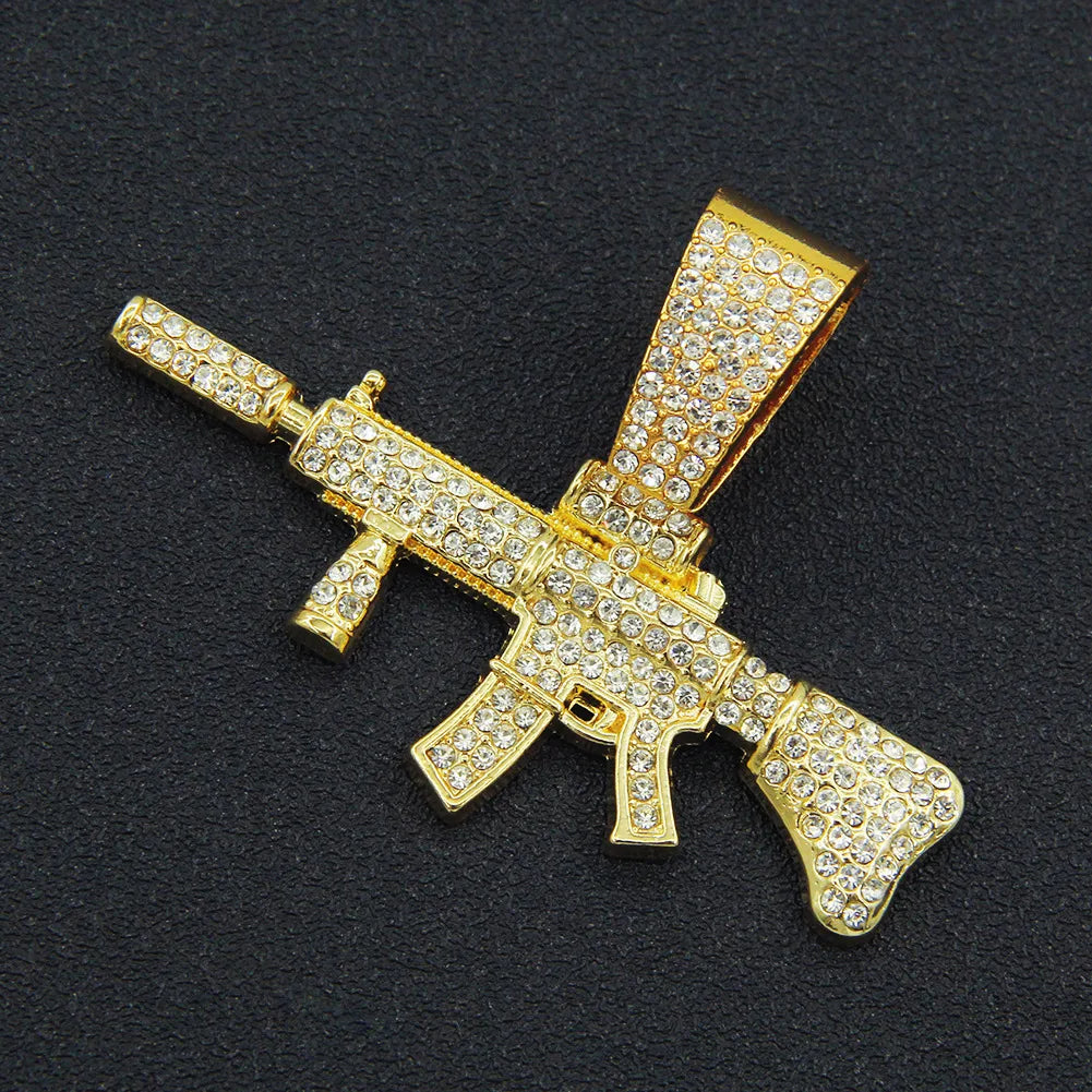 Hip-Hop Pistol Alloy Inlay Rhinestones Men'S Pendant Necklace Necklace Pendant