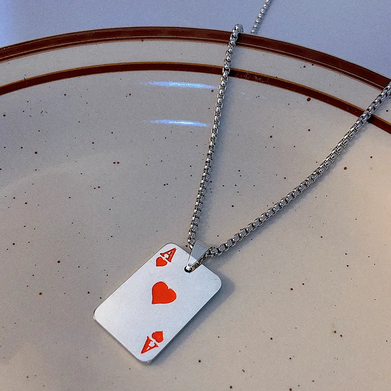 Hip-Hop Poker Stainless Steel Plating Pendant Necklace 1 Piece