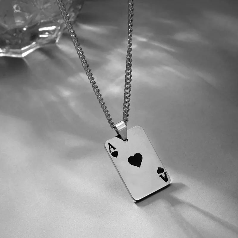 Hip-Hop Poker Stainless Steel Plating Pendant Necklace 1 Piece