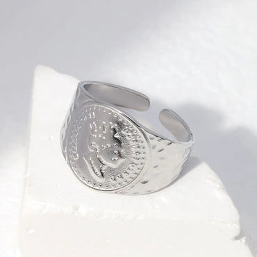 Hip-Hop Portrait Round Stainless Steel Open Ring