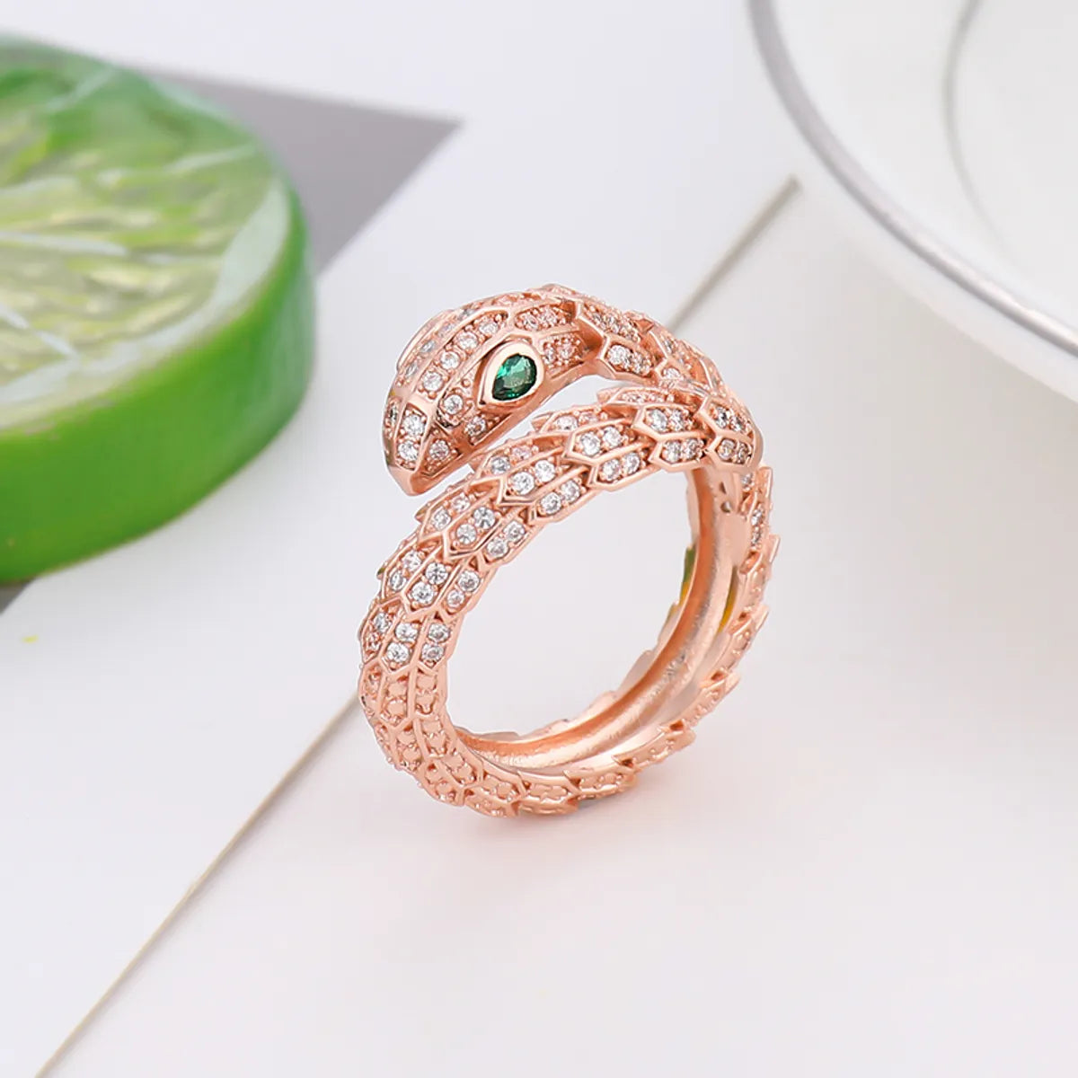 Hip-hop Punk Animal Snake Metal Inlay Zircon Rose Gold Plated White Gold Plated Unisex Open Ring