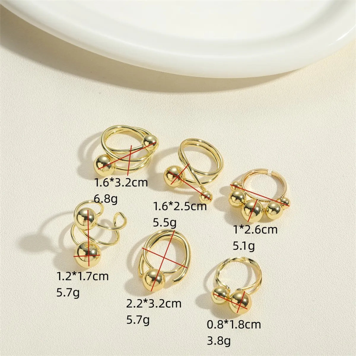 Hip-hop Punk Classic Style Geometric Copper Criss Cross 14k Gold Plated Open Rings