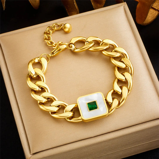 Hip-hop Punk Color Block Square Titanium Steel Plating Inlay Glass 18k Gold Plated Bracelets