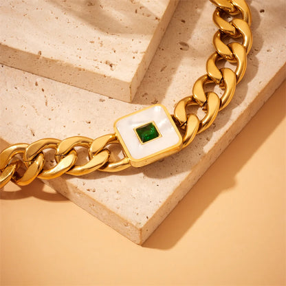 Hip-hop Punk Color Block Square Titanium Steel Plating Inlay Glass 18k Gold Plated Bracelets