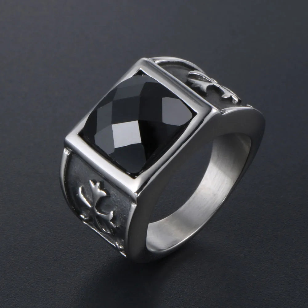 Hip-Hop Punk Cool Style Cross 304 Stainless Steel Polishing Inlay Zircon Men'S Rings