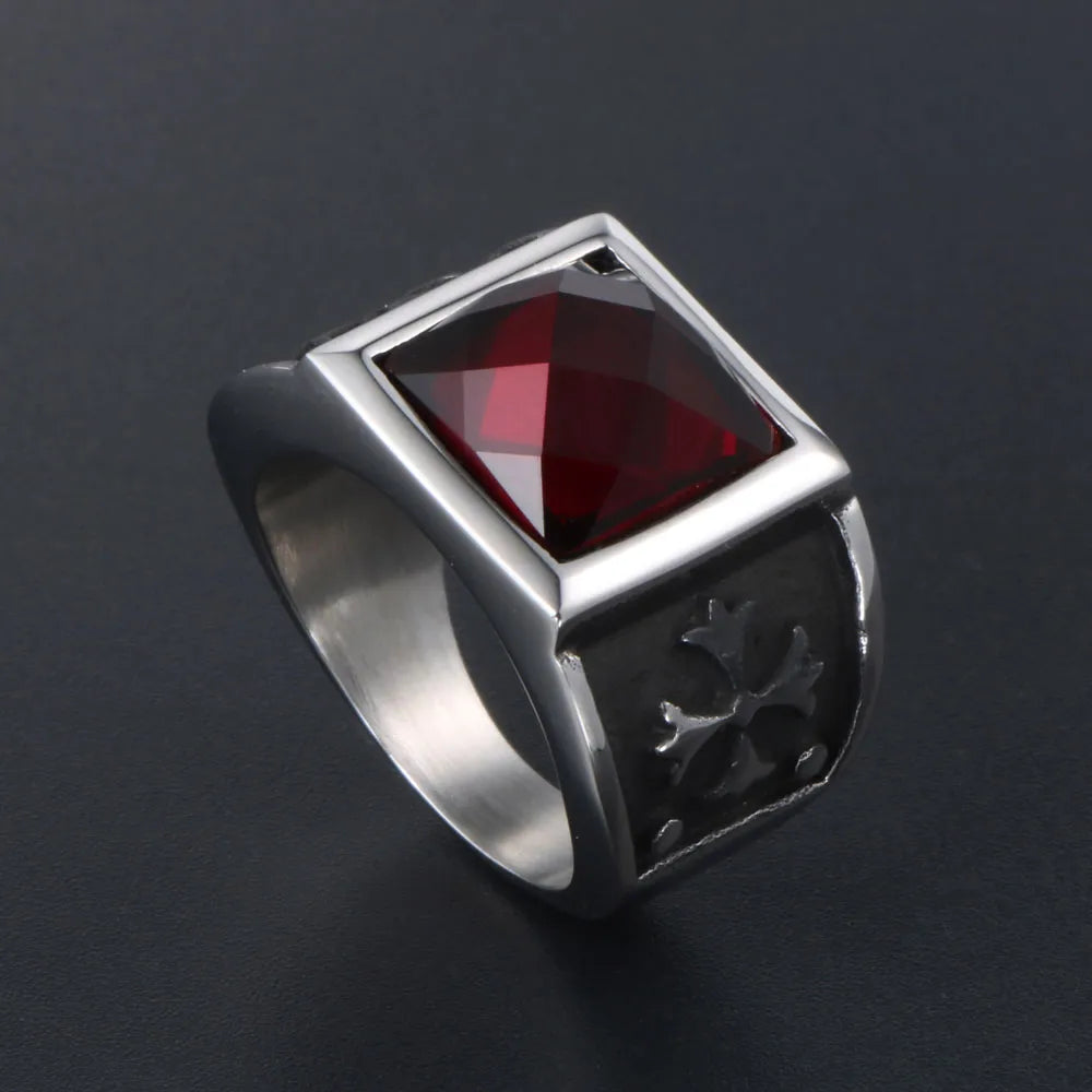 Hip-Hop Punk Cool Style Cross 304 Stainless Steel Polishing Inlay Zircon Men'S Rings