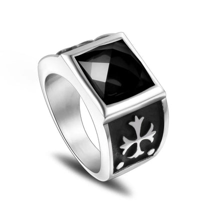 Hip-Hop Punk Cool Style Cross 304 Stainless Steel Polishing Inlay Zircon Men'S Rings