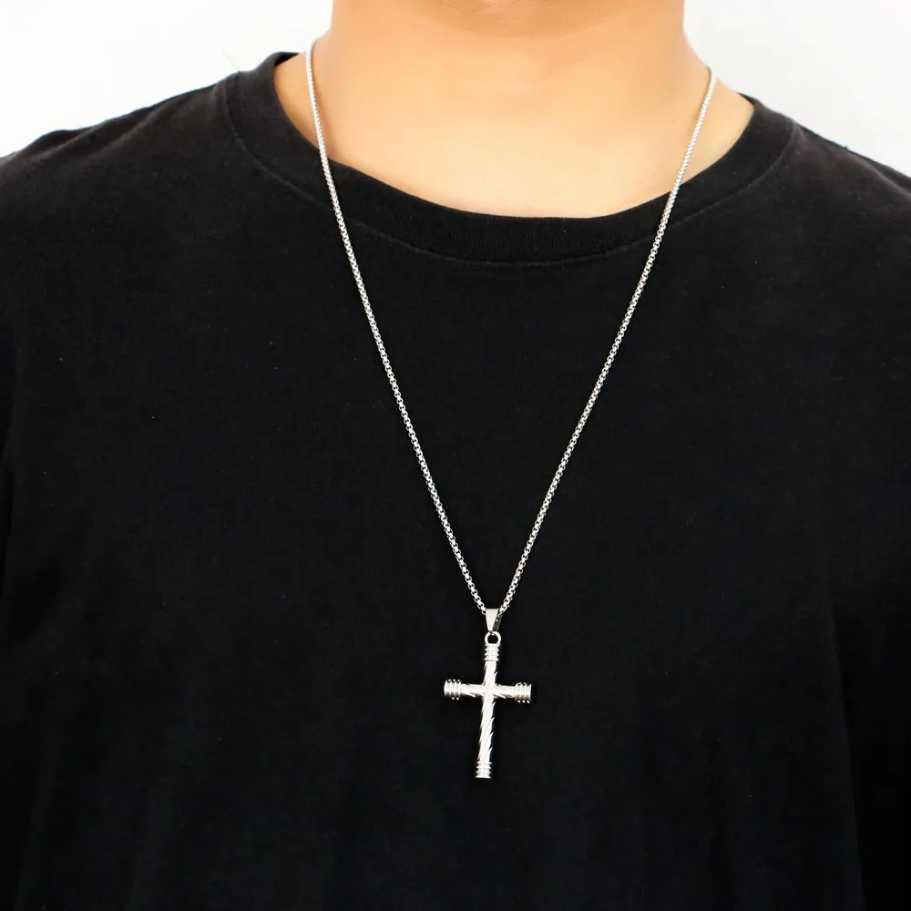 Hip-Hop Punk Cool Style Cross Stainless Steel Alloy Plating Unisex Pendant Necklace Long Necklace