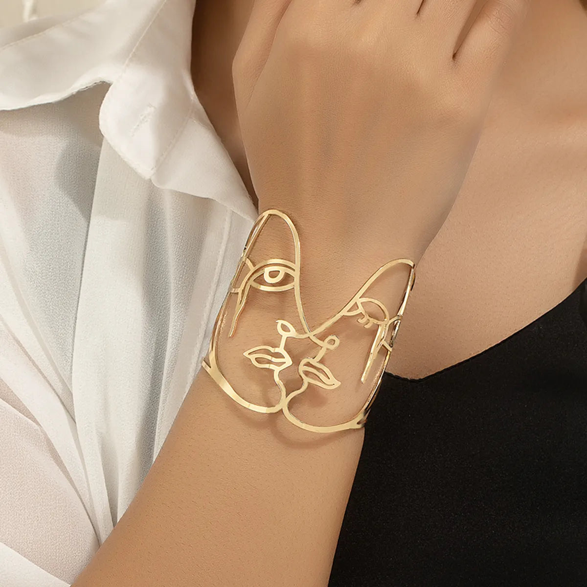 Hip-hop Punk Cool Style Human Face Iron Plating Gold Plated Women's Bangle