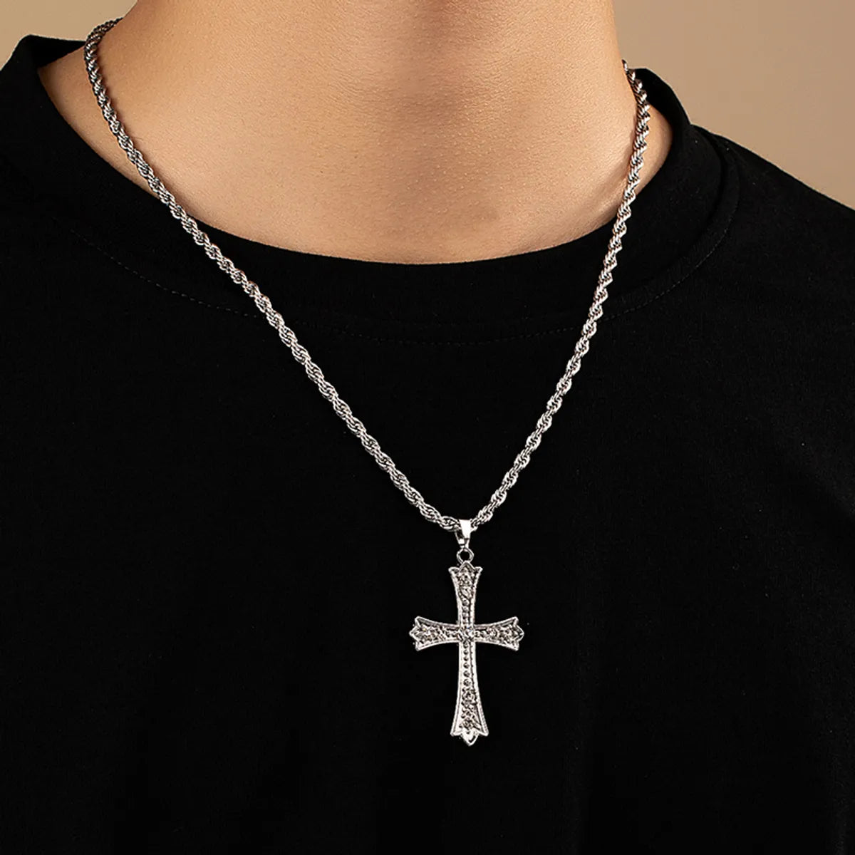 Hip-Hop Punk Cross Alloy Ferroalloy Plating Inlay Zircon 14k Gold Plated Silver Plated Unisex Pendant Necklace