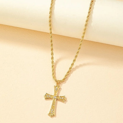 Hip-Hop Punk Cross Alloy Ferroalloy Plating Inlay Zircon 14k Gold Plated Silver Plated Unisex Pendant Necklace