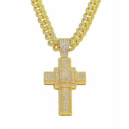 Hip-Hop Punk Cross Alloy Plating Inlay Rhinestones Men'S Pendant Necklace