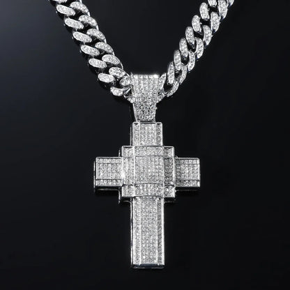 Hip-Hop Punk Cross Alloy Plating Inlay Rhinestones Men'S Pendant Necklace