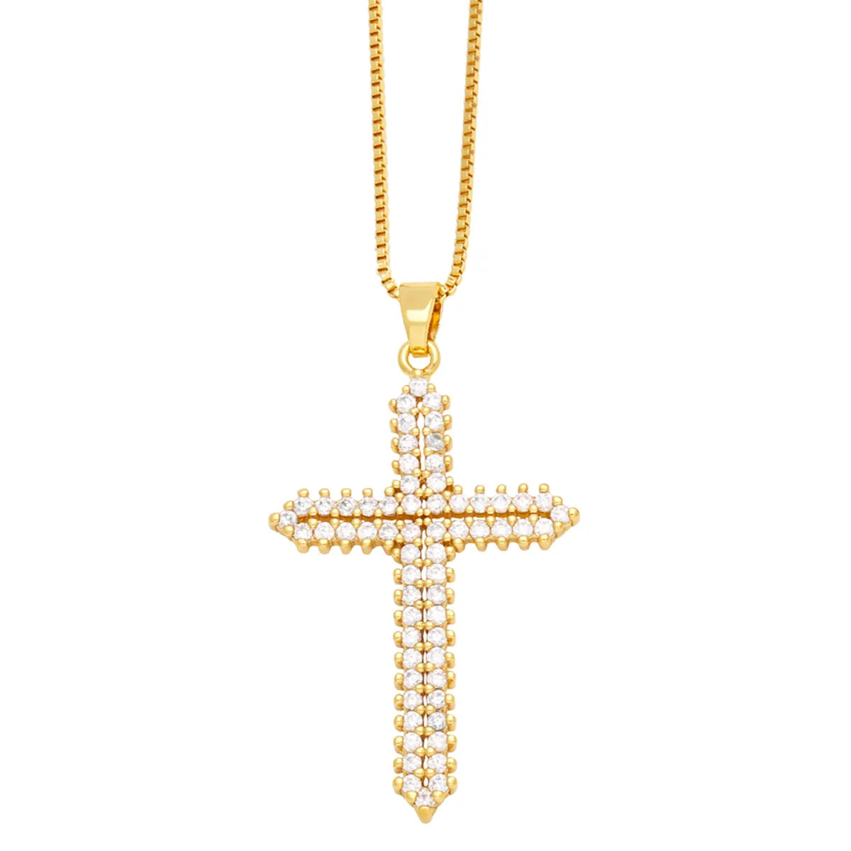 Hip-hop Punk Cross Stainless Steel Copper Plating Inlay Zircon 18k Gold Plated Pendant Necklace