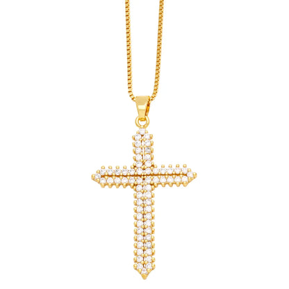 Hip-hop Punk Cross Stainless Steel Copper Plating Inlay Zircon 18k Gold Plated Pendant Necklace