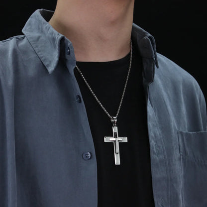 Hip-Hop Punk Cross 304 Stainless Steel Three-Dimensional Men'S Pendant Necklace