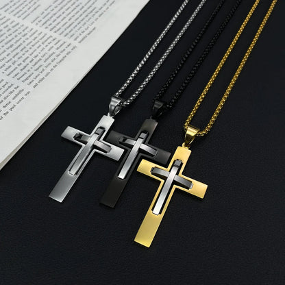 Hip-Hop Punk Cross 304 Stainless Steel Three-Dimensional Men'S Pendant Necklace