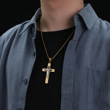 Hip-Hop Punk Cross 304 Stainless Steel Three-Dimensional Men'S Pendant Necklace