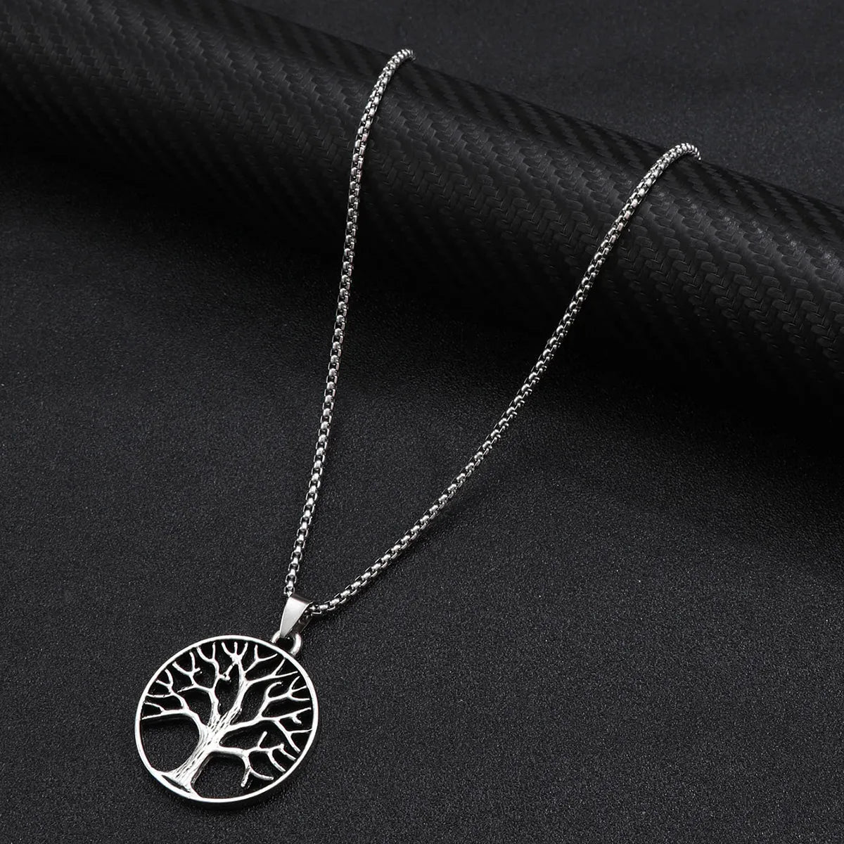 Hip-hop Punk Cross Tree Skull Stainless Steel Alloy Plating Silver Plated Pendant Necklace