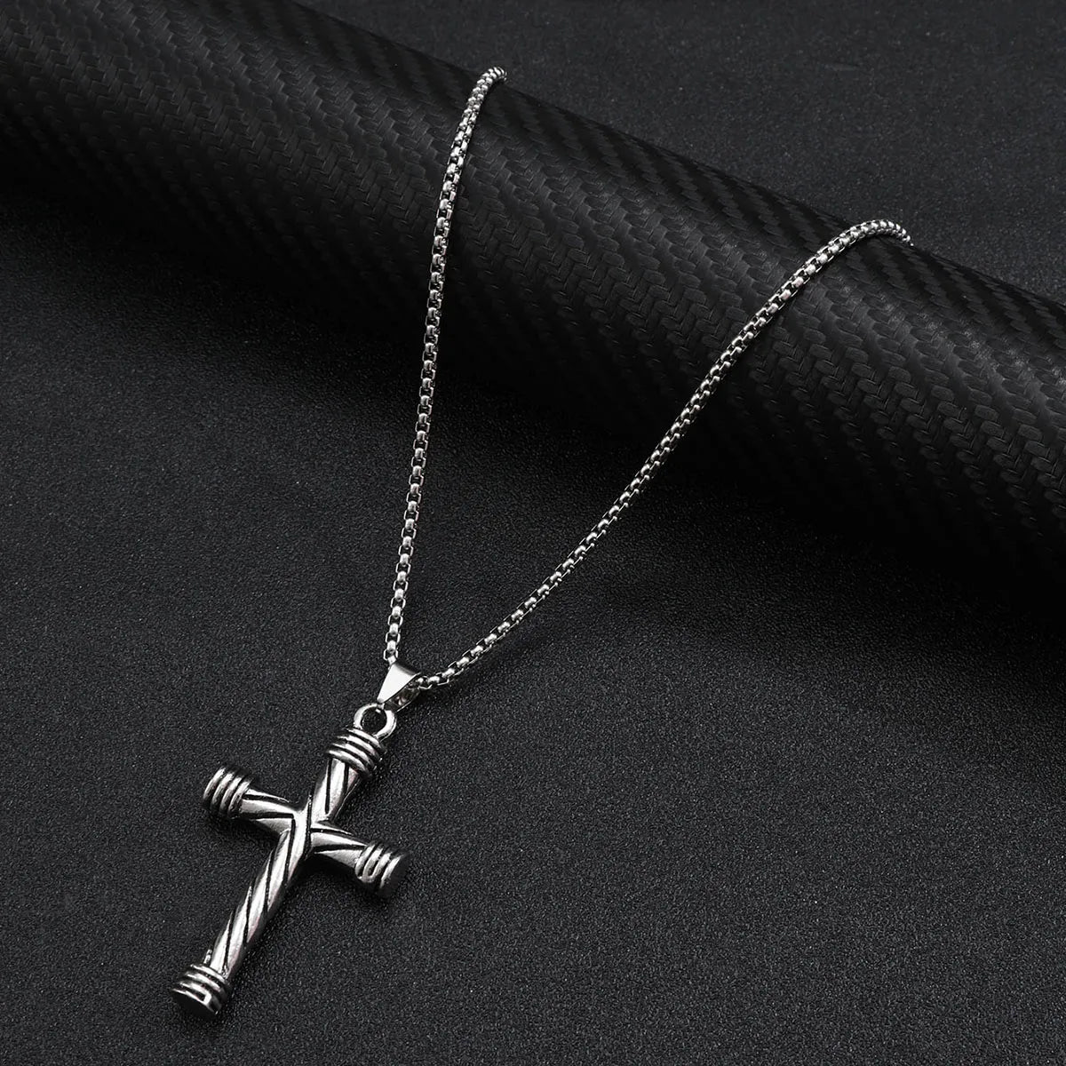 Hip-hop Punk Cross Tree Skull Stainless Steel Alloy Plating Silver Plated Pendant Necklace