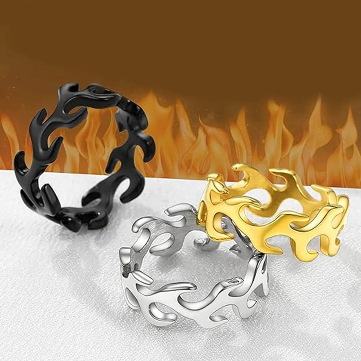 Hip-Hop Punk Flame Solid Color 316L Stainless Steel  Cutting Gold Plated Silver Plated Men'S Rings