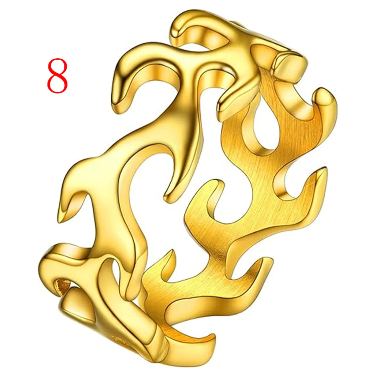 Hip-Hop Punk Flame Solid Color 316L Stainless Steel  Cutting Gold Plated Silver Plated Men'S Rings