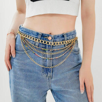 Hip-Hop Punk Geometric Metal Plating Inlay Rhinestones Women'S Chain Belts