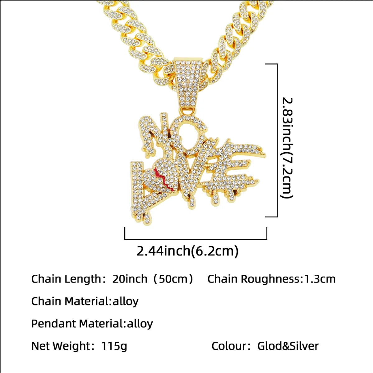 Hip-Hop Punk Letter Alloy Plating Inlay Rhinestones Men'S Pendant Necklace