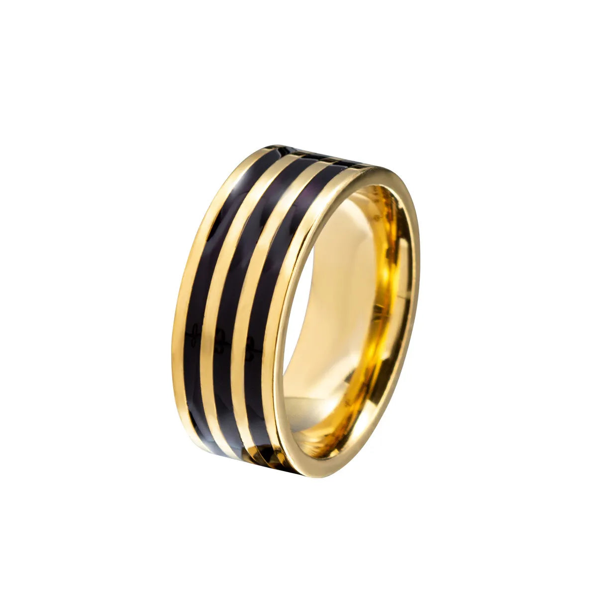 Hip-Hop Punk Round Lines 304 Stainless Steel Plating Gold Plated Unisex Wide Band Ring