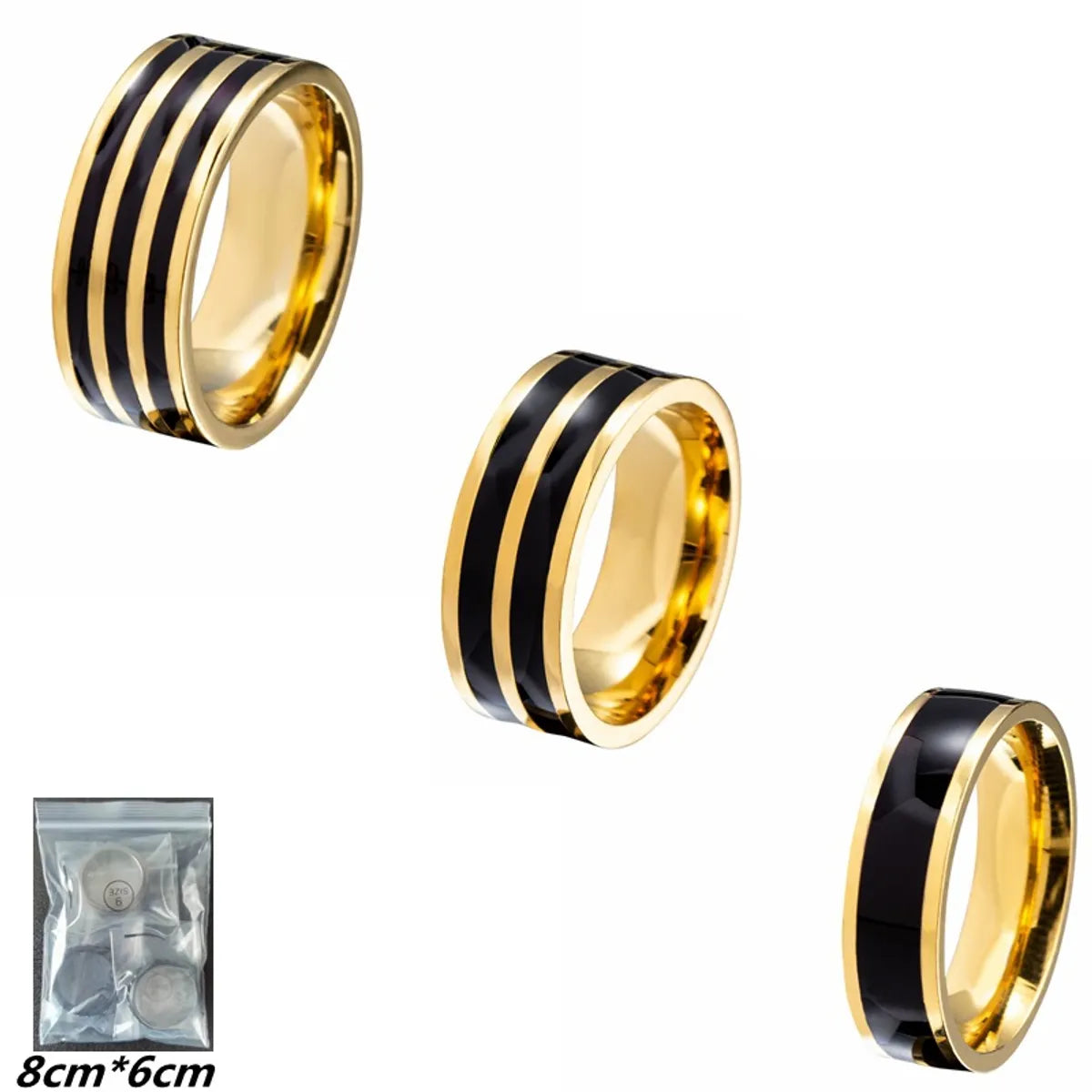 Hip-Hop Punk Round Lines 304 Stainless Steel Plating Gold Plated Unisex Wide Band Ring