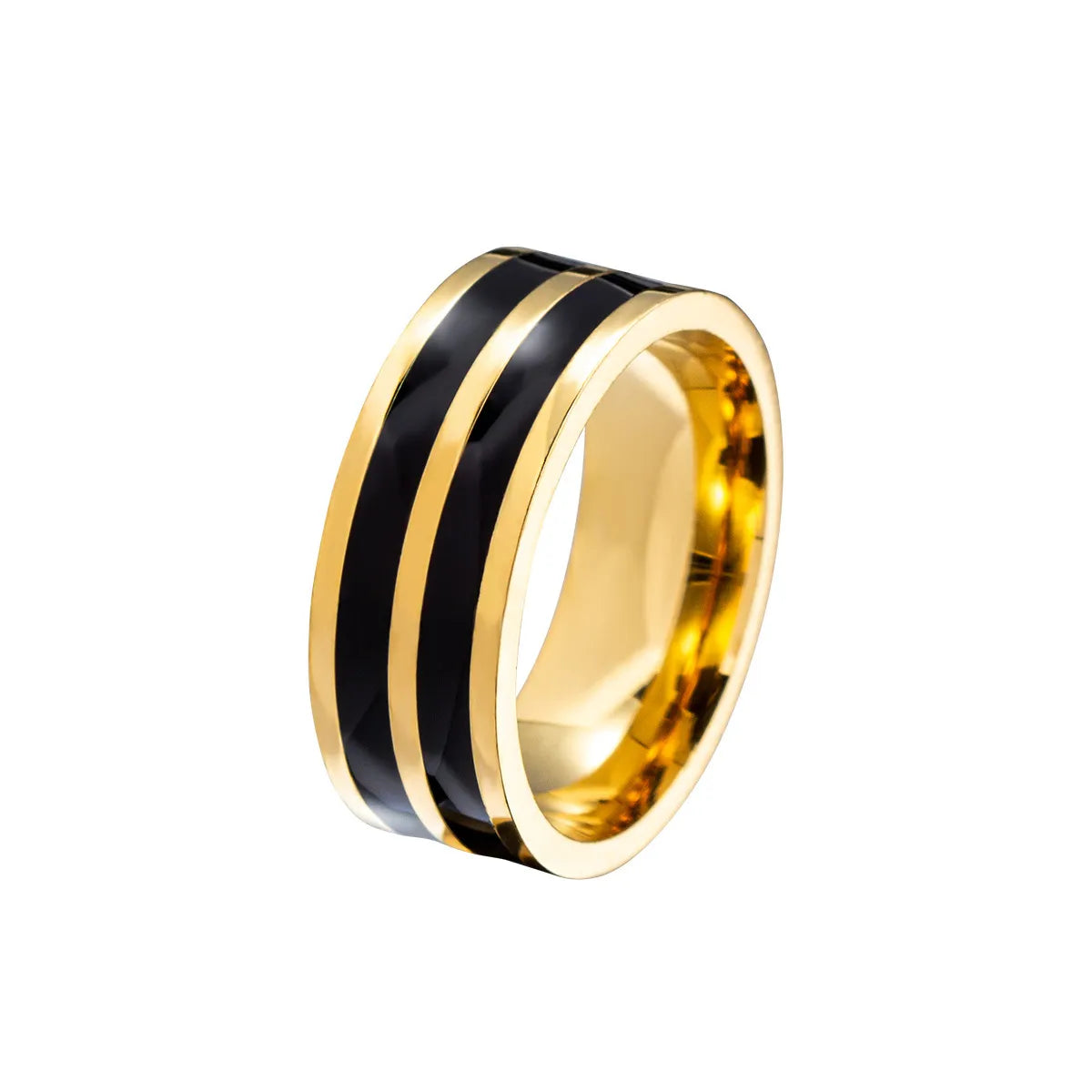 Hip-Hop Punk Round Lines 304 Stainless Steel Plating Gold Plated Unisex Wide Band Ring