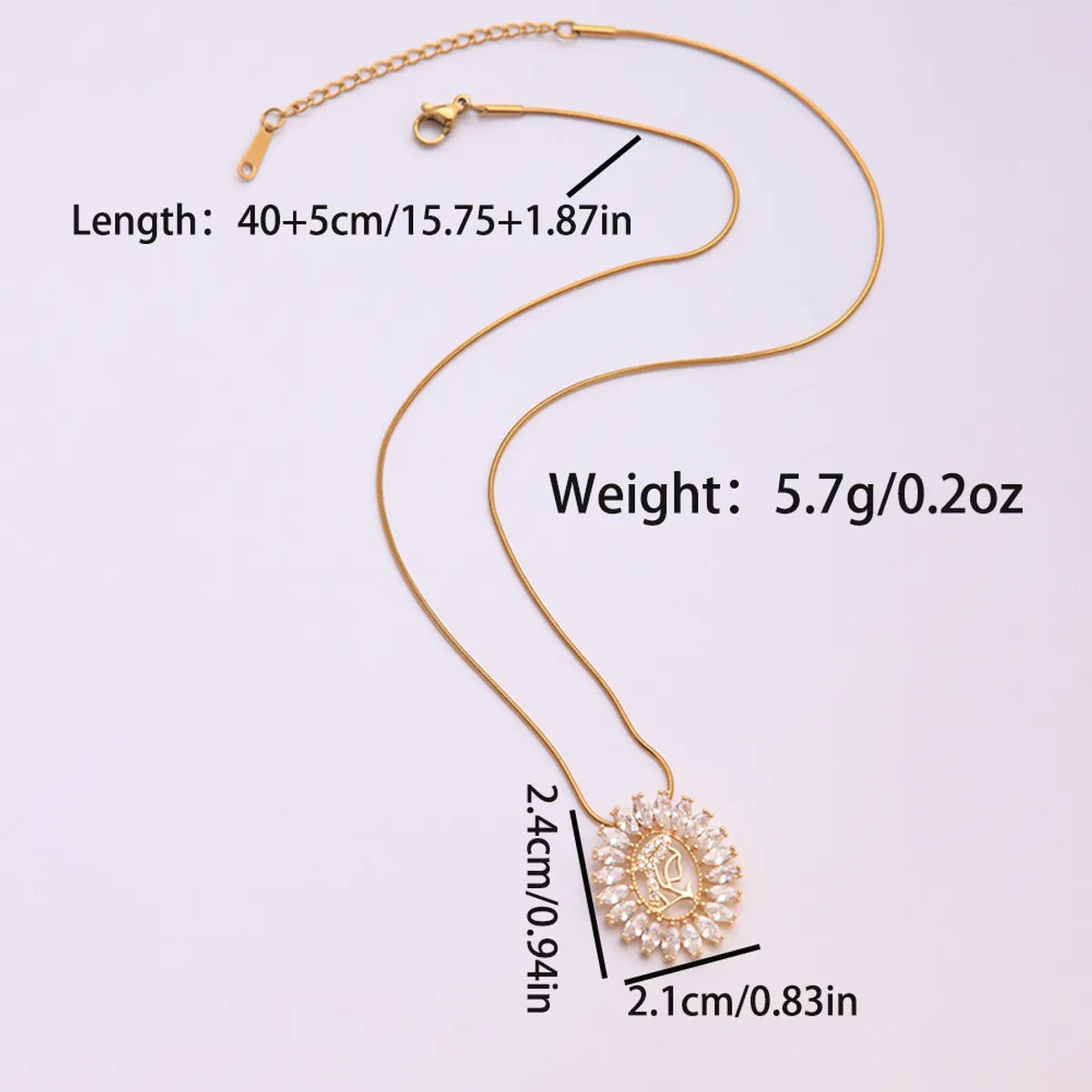 Hip-hop Punk Round Virgin Mary Stainless Steel Artificial Gemstones Copper 18k Gold Plated Zircon Pendant Necklace In Bulk