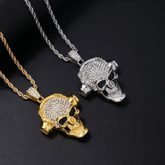 Hip-Hop Punk Skull Stainless Steel Alloy Plating Inlay Rhinestones White Gold Plated Gold Plated Men'S Pendant Necklace