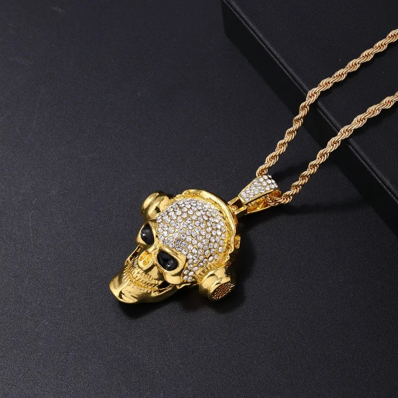 Hip-Hop Punk Skull Stainless Steel Alloy Plating Inlay Rhinestones White Gold Plated Gold Plated Men'S Pendant Necklace