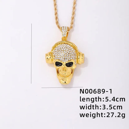 Hip-Hop Punk Skull Stainless Steel Alloy Plating Inlay Rhinestones White Gold Plated Gold Plated Men'S Pendant Necklace