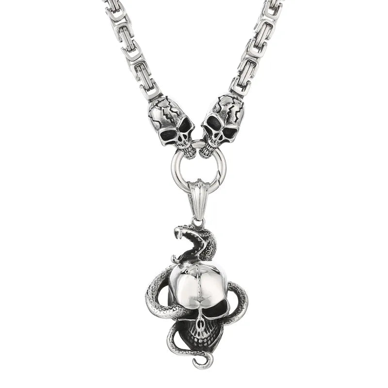 Hip-Hop Punk Snake Skull Stainless Steel Titanium Steel Chain Men'S Pendant Necklace Long Necklace