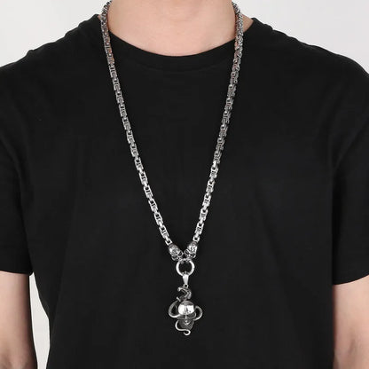 Hip-Hop Punk Snake Skull Stainless Steel Titanium Steel Chain Men'S Pendant Necklace Long Necklace