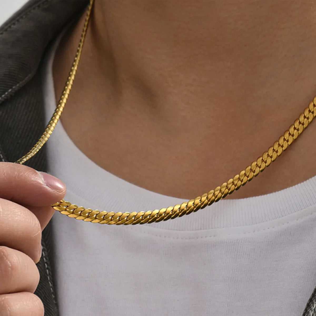 Hip-Hop Punk Solid Color 304 Stainless Steel Men'S Necklace