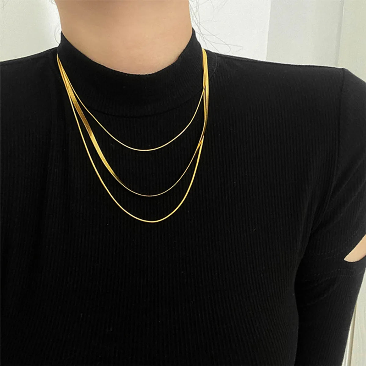 Hip-hop Punk Solid Color Titanium Steel Plating 18k Gold Plated Layered Necklaces